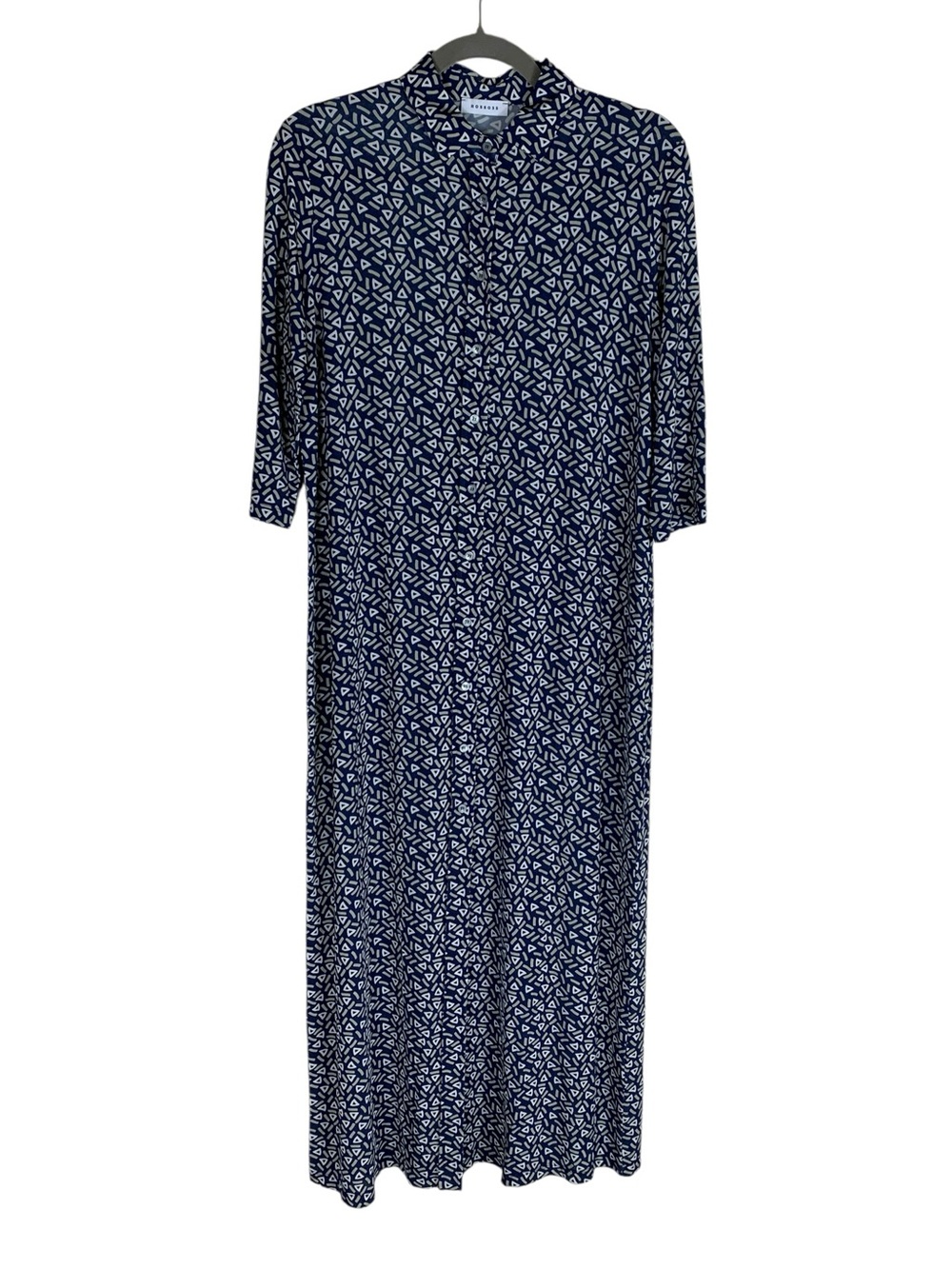Women's Rosso35 Navy Geometric Print Half Sleeve Button Up Shirt Dress Size 42